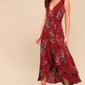 COPY - Lulu’s Amal Burgundy Floral Print Wrap Max…